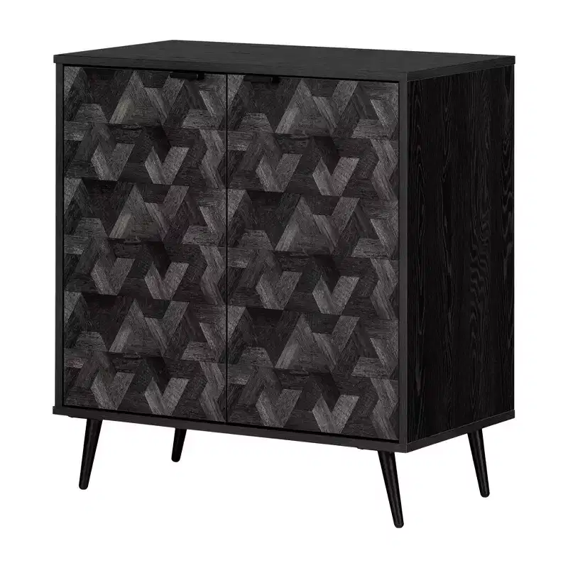 South Shore Oxford 2 Door Storage Cabinet Black Oak/Dark Gray