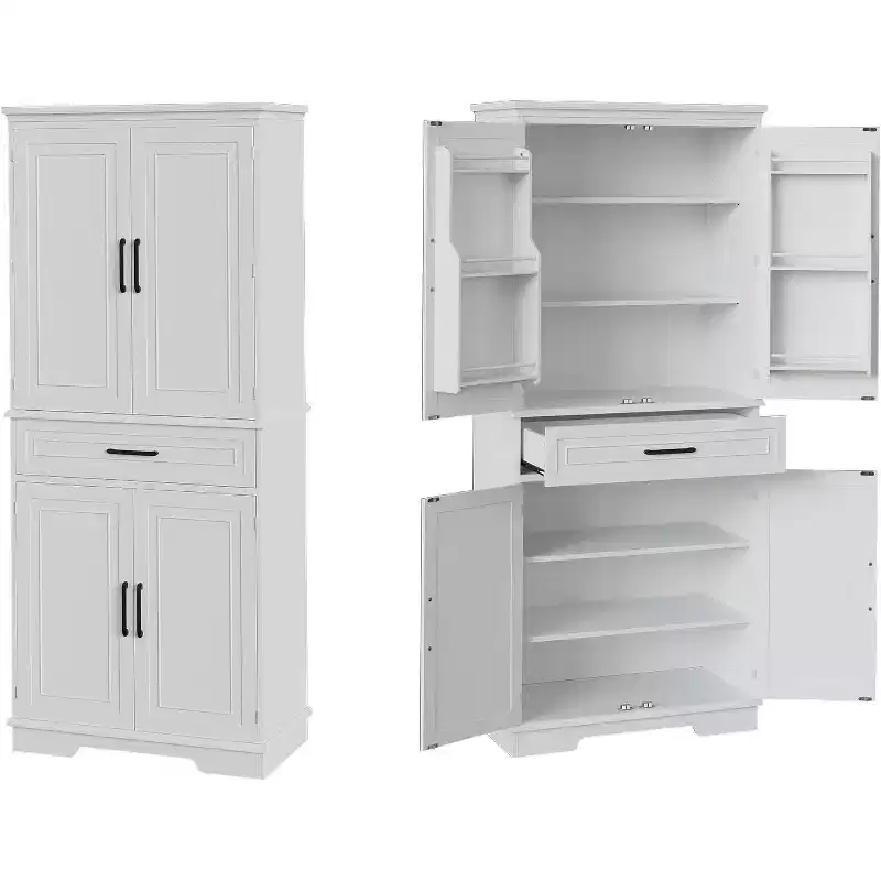Kitchen Floor Cabinet, 72 High Freestanding Tall Cupboard Storage Cabinet with a Drawer