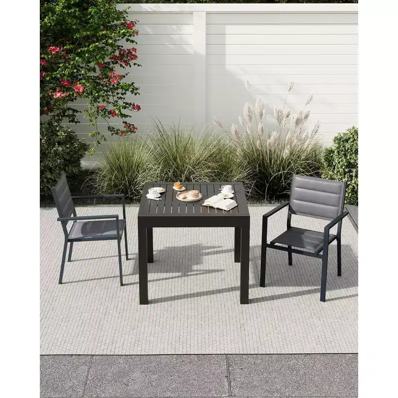 Aluminum Patio Dining Chairs (2 Chairs) with Armrest and Wider Seat, All-Weather Stackable Chairs for Balcony, Garden, Backyard