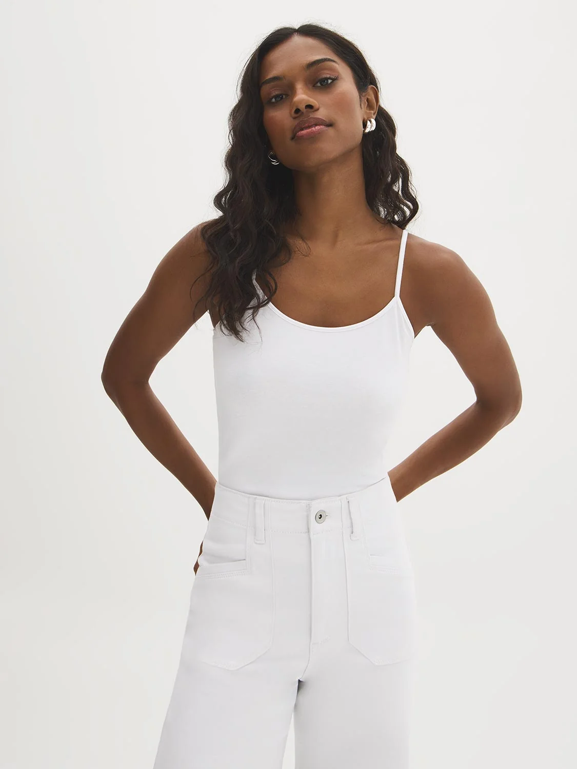 Cotton-Blend Scoop Neck Tank Top