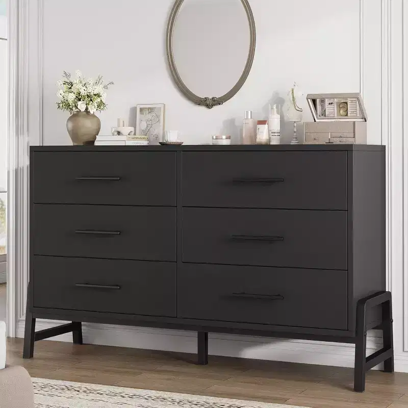6 Dresser for Bedroom, 52 Wide Drawer with Large Storage Space, Freestanding Wooden Closet Storage Dresser Chest for Living Room, Bedroom