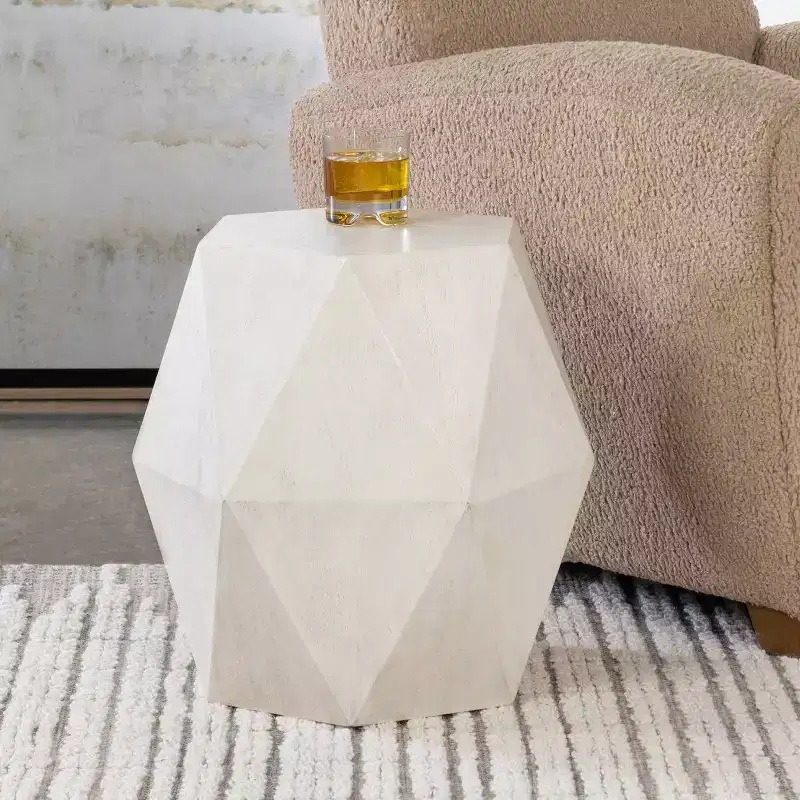 Volker 18 Wide White Ceruse Geometric Wood Accent Table