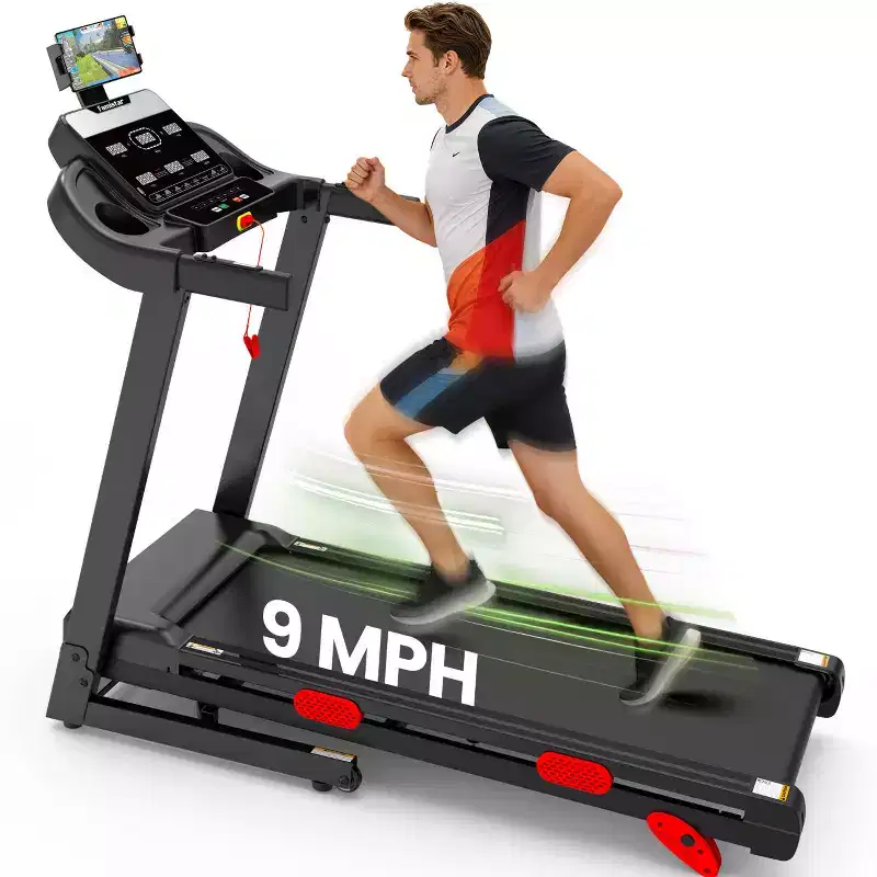 Folding Electric Treadmill for Home,3.5HP Quiet Brushless Home Treadmill w/ Incline,9 MPH,6 LCD Screens, 105 Programs,Treadmill with Heart Rate Sensor