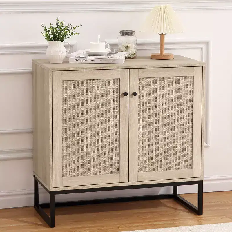 Sideboard Buffet Storage Cabinet with Rattan Doors, Entryway Accent Table, Natural