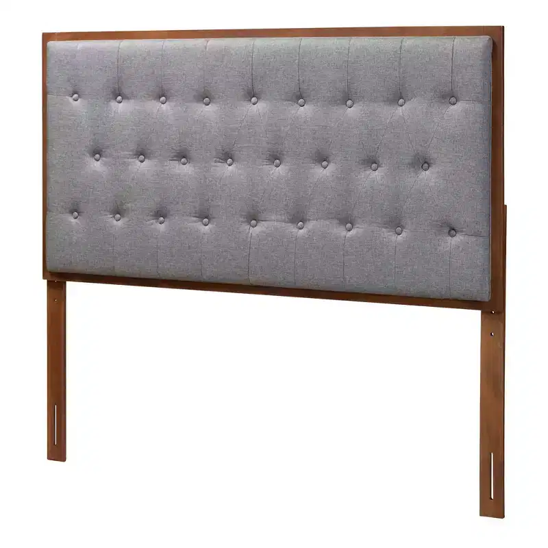 Fabric and Wood Headboard Gray/Walnut Brown