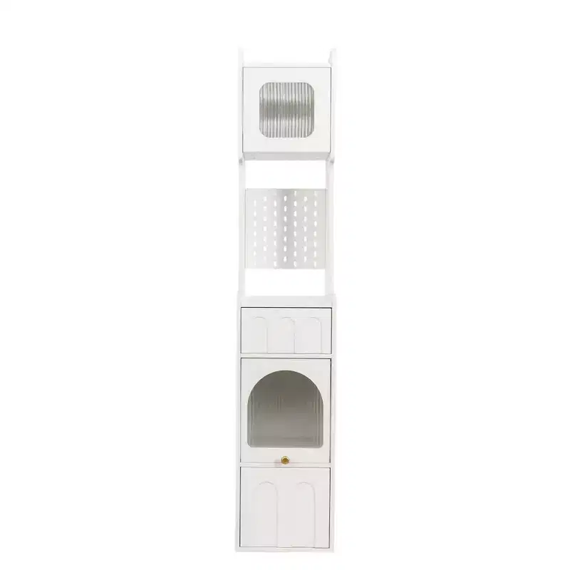 71 Tall Narrow Storage Cabinet - White Particle Board+MDF, 1 Door & 2 Drawers, Kitchen Use