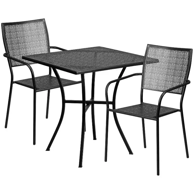 Emma and Oliver Commercial Grade 28 Square Metal Garden Patio Table Set w/ 2 Square Back Chairs