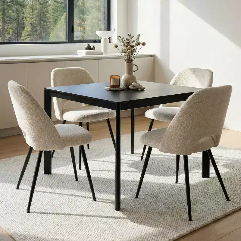 Panipeachy Upholstered Dining Chairs Set of 4, Modern Faux Shearling Side Chair with Matte Black Legs