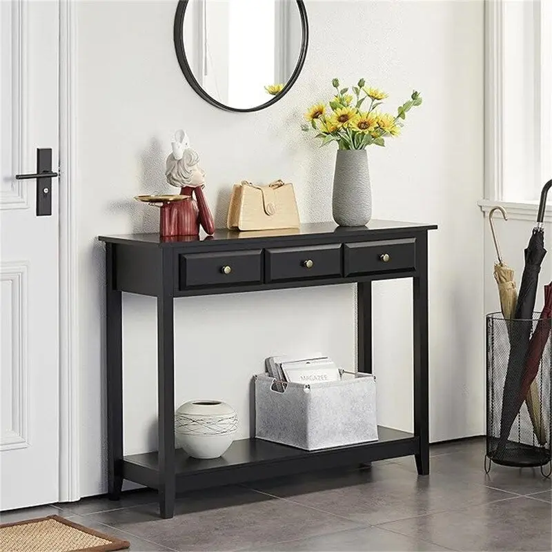 Black MDF Console Table with 3 Drawers, Single-User