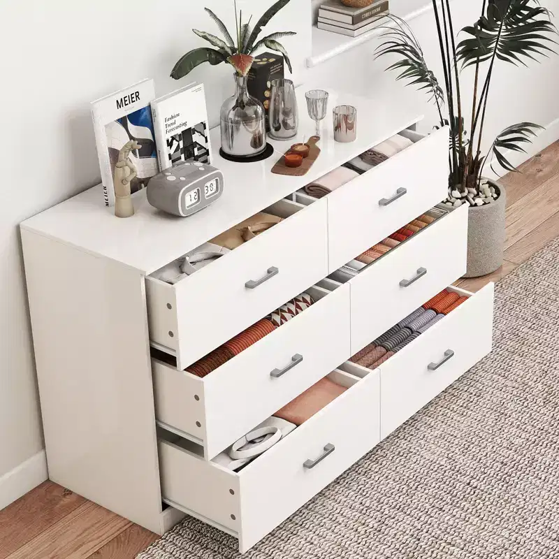 6-Drawer Wooden Dresser Horizontal Wide Bedroom Storage Furniture