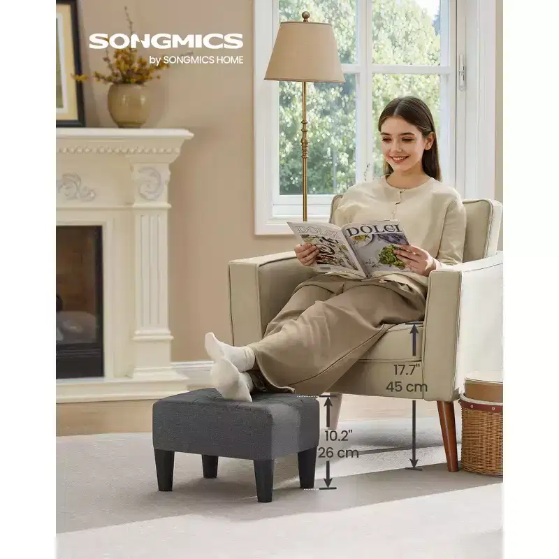 Foot Stool Ottoman with Legs - Linen-Look Fabric, 330 lb Capacity, Hidden Storage, for Living Room/Bedroom