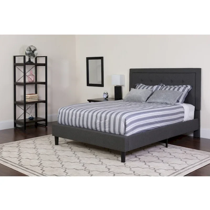 Button Tufted Platform Bed & Pocket Spring Mattress Set – Dark Gray / Beige / Light Gray / Black – Twin / Full / Queen / King – 1-2 Person