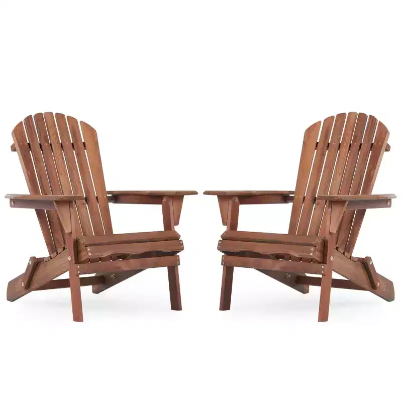Okak Outdoor Adirondack Chair with Wooden Frame Set of 2, Foldable Outdoor Chair with FIxed Arms, Porch Chairs for Garden, Lawn, Backyard
