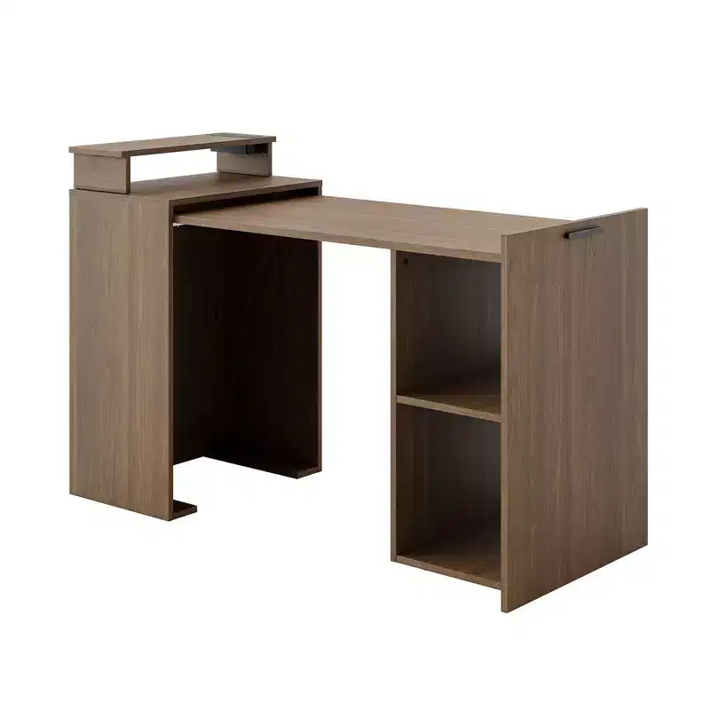Hausource Foldable Extendable Computer Desk Writing Workstation Study Table with Hutch Charging Station