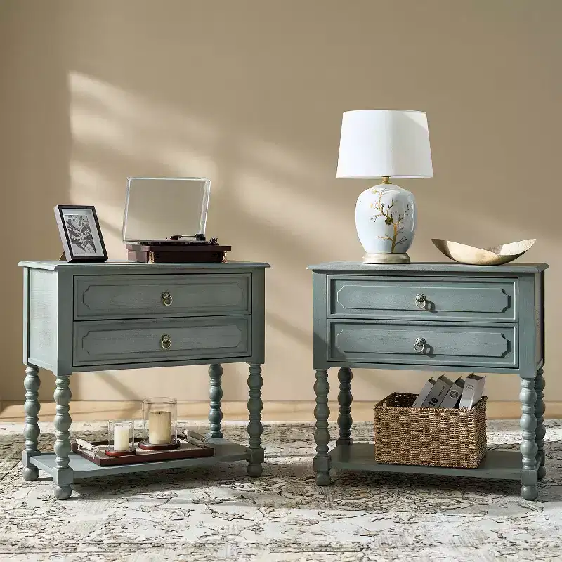 30 Tall 2-Drawer End Table with Built-in Charging Outlets Set of 2