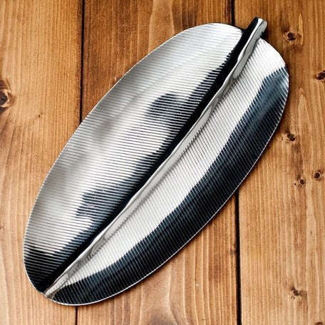 Stainless Steel Banana Leaf Design Platter, 16.5 x 8, Serving or Decorative Platter, Oval Shape