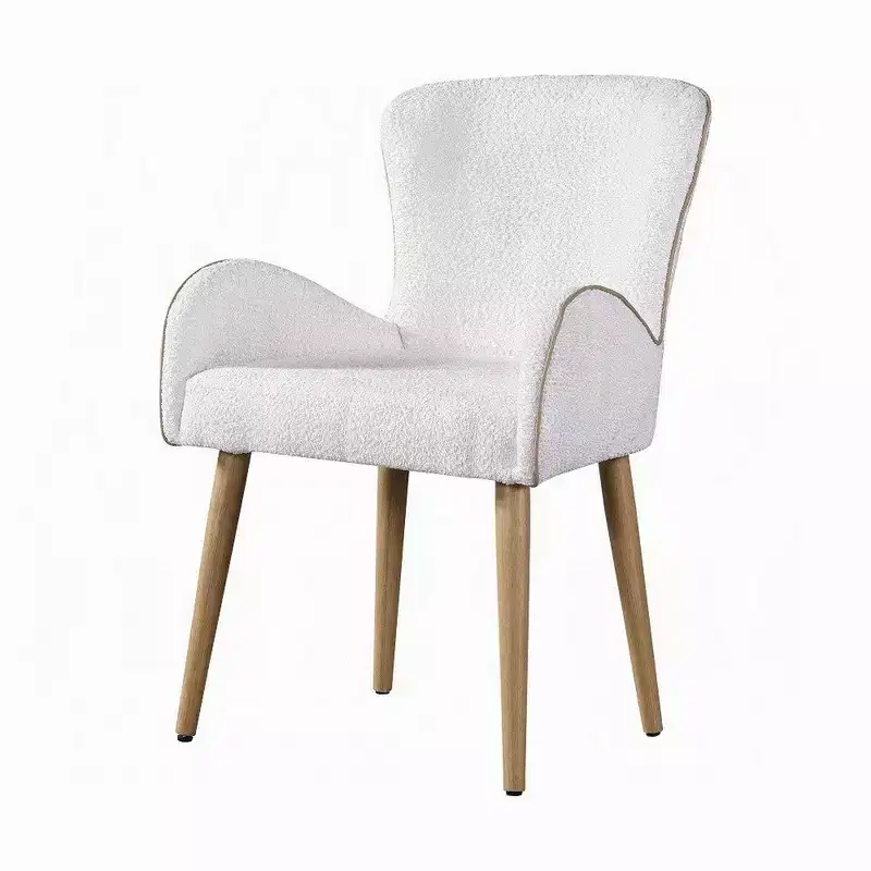 Royal Hampton Side Chair Set of 2, White Boucle, Soft Padding, Brown Wood Legs