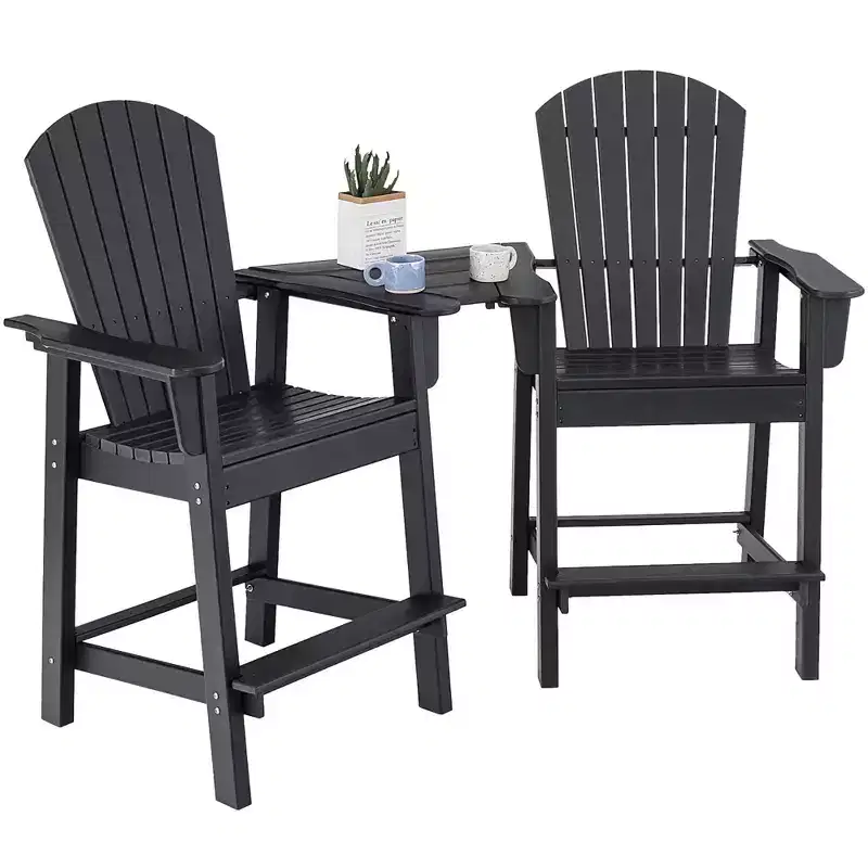 Costway 2pcs HDPE Tall Adirondack Chair Barstools Connecting Tray Patio Footrest