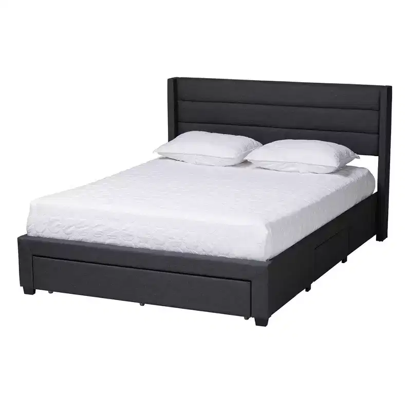 Full Braylon Fabric & Wood Platform Storage Bed with Drawer - Baxton Studio
