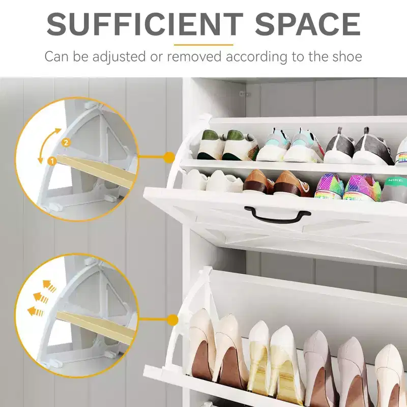Farmhouse Shoe Storage Cabinet with 2 Flip Drawers Shoe Organizer for 16 Pairs