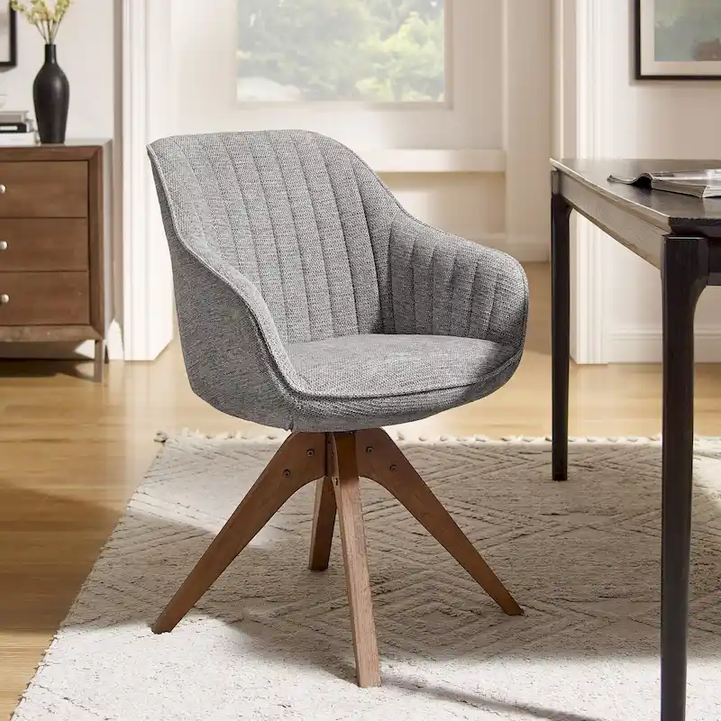 Mid-Century Modern Swivel Accent Chair with Beech Wood Legs – 360° Swivel, 330 lbs