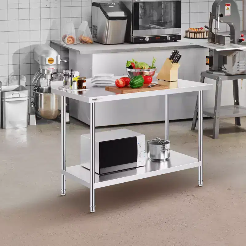 VEVOR 24 x 48 x 36 Inch Stainless Steel Work Table, Commercial Food Prep Worktable Heavy Duty Prep Worktable, Metal Work Table with Adjustable Height