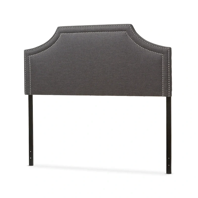 Gray Geometric Upholstered Headboard with Silver Nailhead Trim, Full/Queen/King