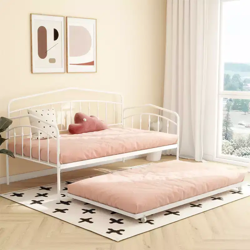 Twin Daybed with Trundle, Metal Daybed with Trundle Bed Twin, Sofa Bed with Metal Slats Support, Industrial Sofa Bed, No Box Spring Needed