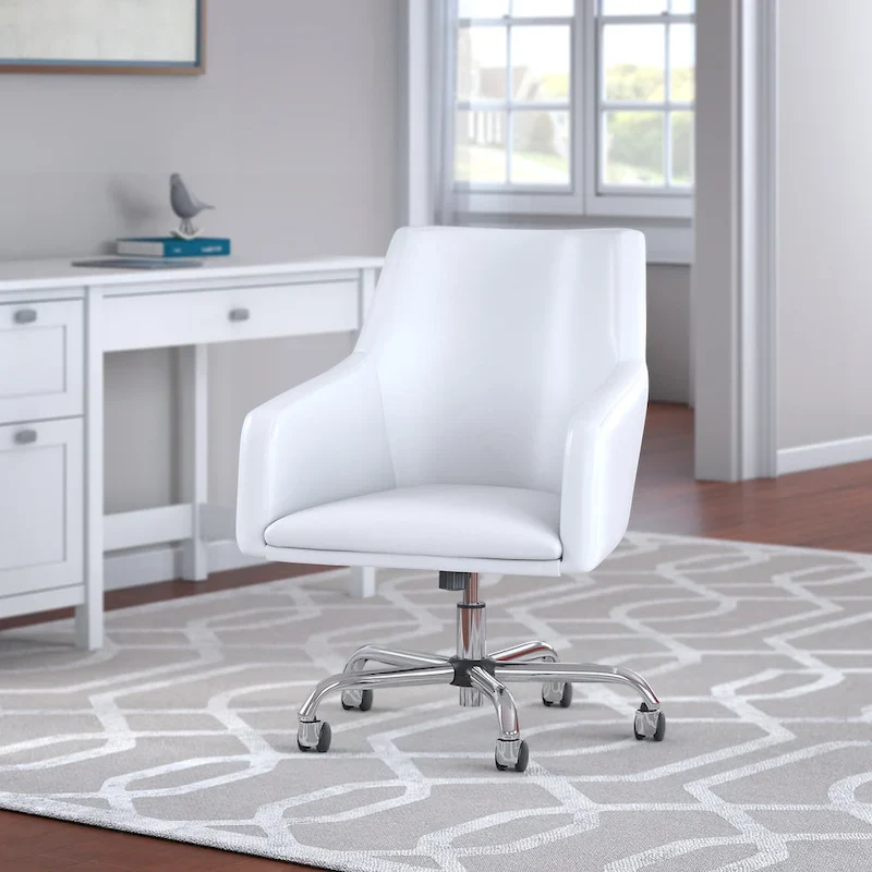 Mid-Back Leather Office Chair – Chrome Base, Adjustable Height, 275 lb Capacity