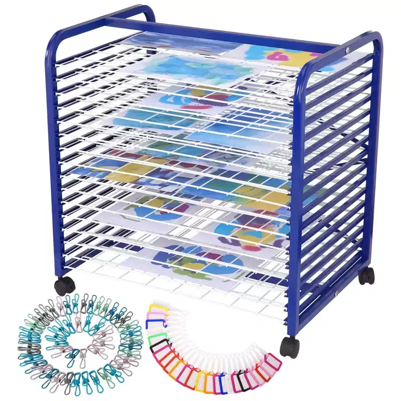 Shelf Small Mobile Art Drying Rack  Adjustable Wire Shelf Organizer with Wheels for Studios, Schools & Classrooms
