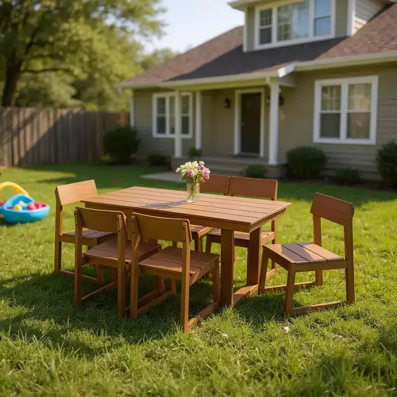 GDFStudio Luma Rustic 7 Piece Outdoor Dining Set