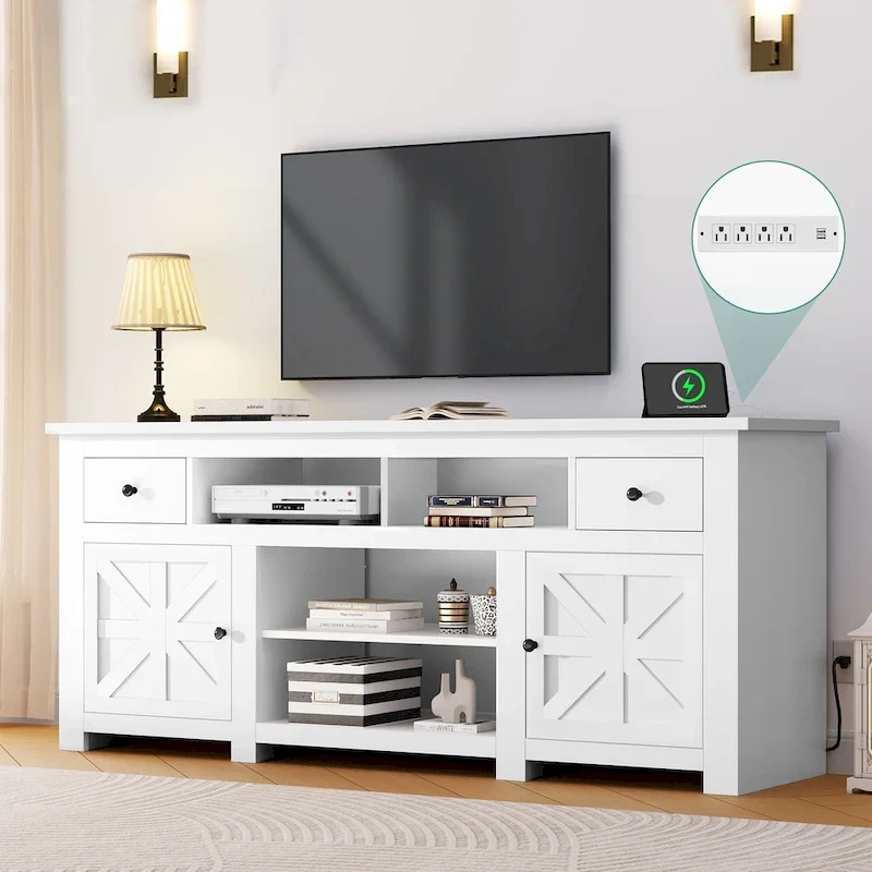 70 Farmhouse TV Stand, Entertainment Center with Power Outlet for TVs Up to 80 Inch - 70L x 15.5W x 30H