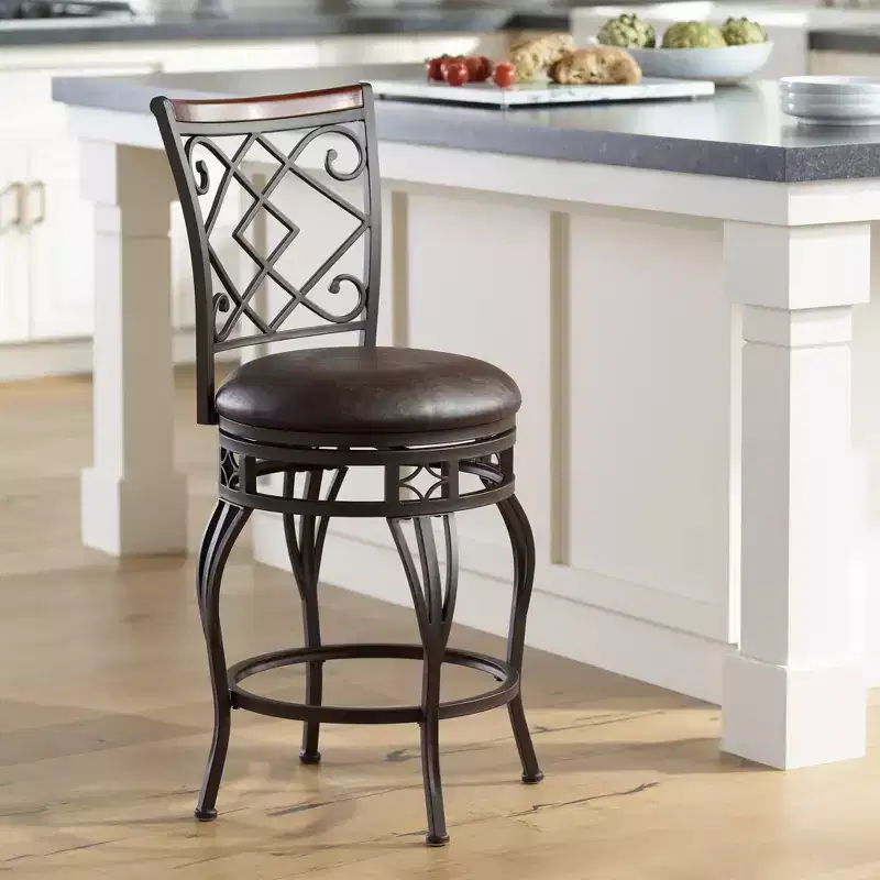 Kensington Hill Hartley Bronze Swivel Bar Stool Brown 25 1/2 High Traditional Faux Leather Cushion with Backrest Footrest for Kitchen Counter Height