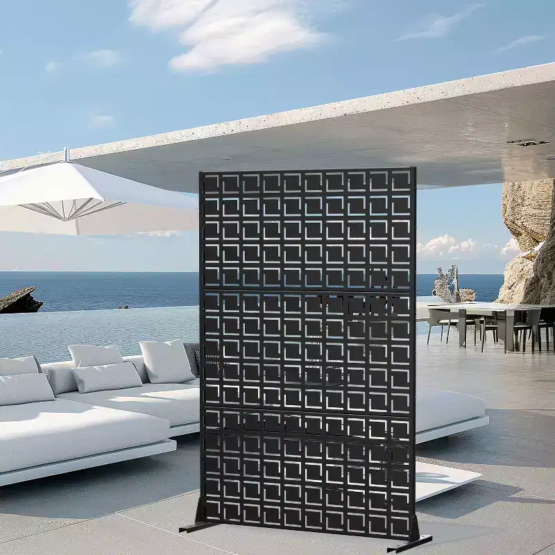 MAYEERTY 72 inch Room DIvider Rectangle Privacy Screen Galvanized Frame Privacy Screen Black