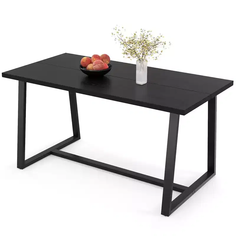Costway 63 Large Dining Table for 4-6 People with Heavy-duty Metal Frame Modern Black/Coffee
