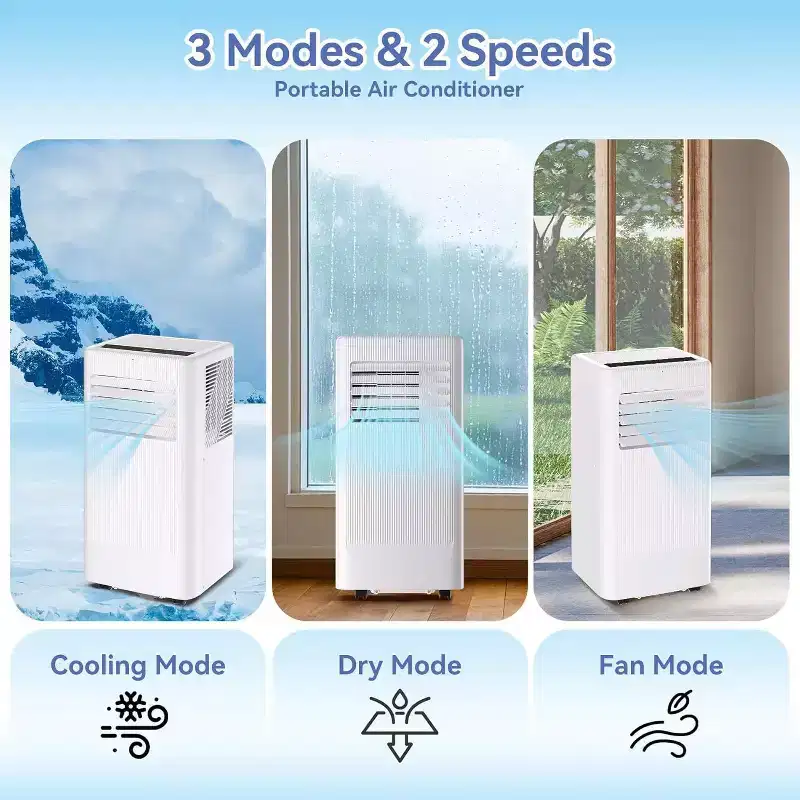 Acekool 10,000 BTU Portable Air Conditioner & Heater, 3-in-1 AC, Heat Pump, Fan, Dehumidifier, Remote, 24H Timer, Cools 450 Sq Ft, Window Kit