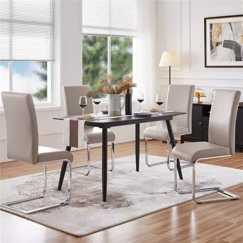 Yaheetech Set of 4 Faux Leather Dining Chairs with Metal Legs