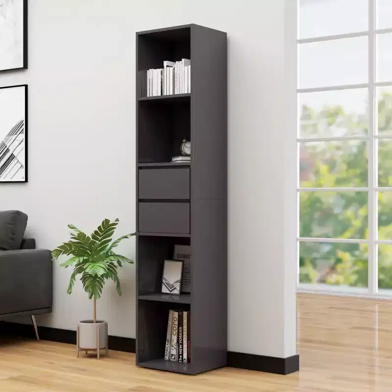 vidaXL Book Cabinet High Gloss Gray 14.2x11.8x67.3 Engineered Wood