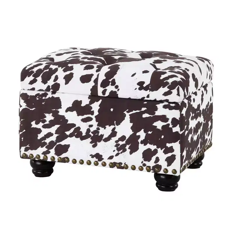 Storage Accent Ottoman, Brown Cow Print
