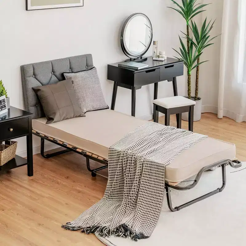 Folding Bed with Memory Foam Mattress & Dust-Proof Bag, Rollaway Metal Bed Sleeper