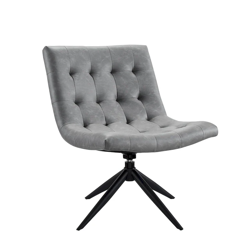 360° Swivel Armless Accent Chair | Faux Leather | Black Steel Base | Home Office & Living Room