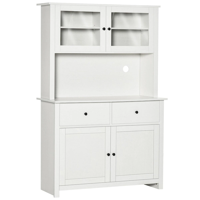 63.5 Kitchen Buffet w/ Hutch, 4 Shelves, Drawers, Framed Glass Doors