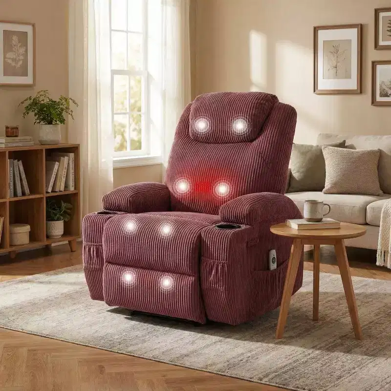 Power Recliner Chair with Massage and USB, 8-Point Vibration, Corduroy Fabric, Storage Pockets, Easy Assembly for Living Room, Bedroom