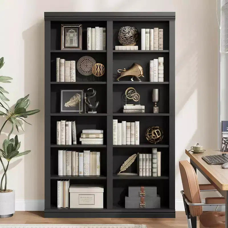 74.5 High Bookshelf, 6-Tier Double-Width Bookcase with 12 Compartments, Large Freestanding Bookcase for Living Room, Office, Library