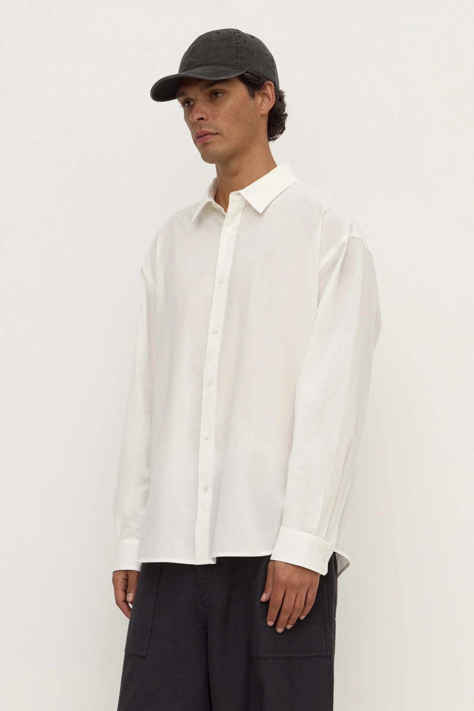 White Cotton Voile Long Sleeve Shirt