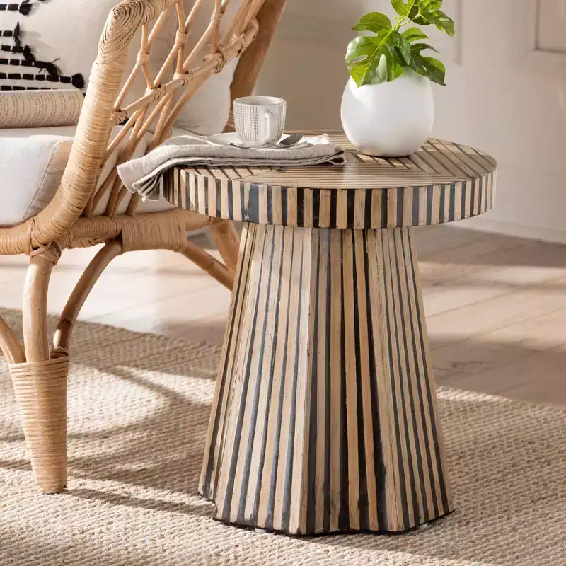 Baxton Studio Devika Two Tone Bamboo End Table Dark Brown/Natural Brown