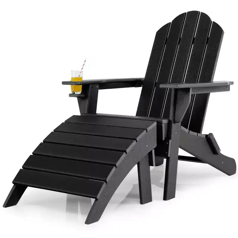 Costway HDPE Patio Folding Adirondack Chair Ottoman Set Footrest All-Weather
