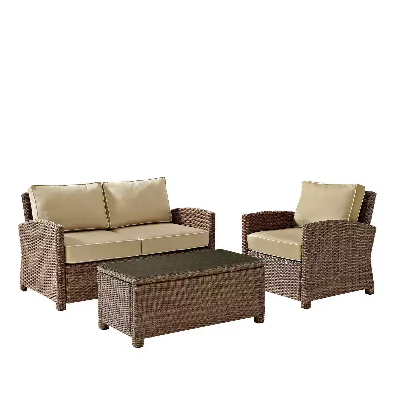 Bradenton 3pc Outdoor Conversation Set with Loveseat & Armchair with Coffee Table - Crosley
