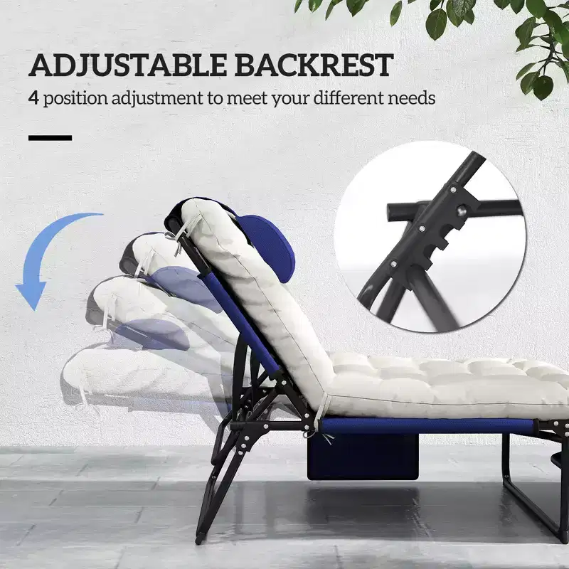 Folding Chaise Lounge Pool Chair with 4-level Reclining Back, Cushion, Side Pocket, Headrest