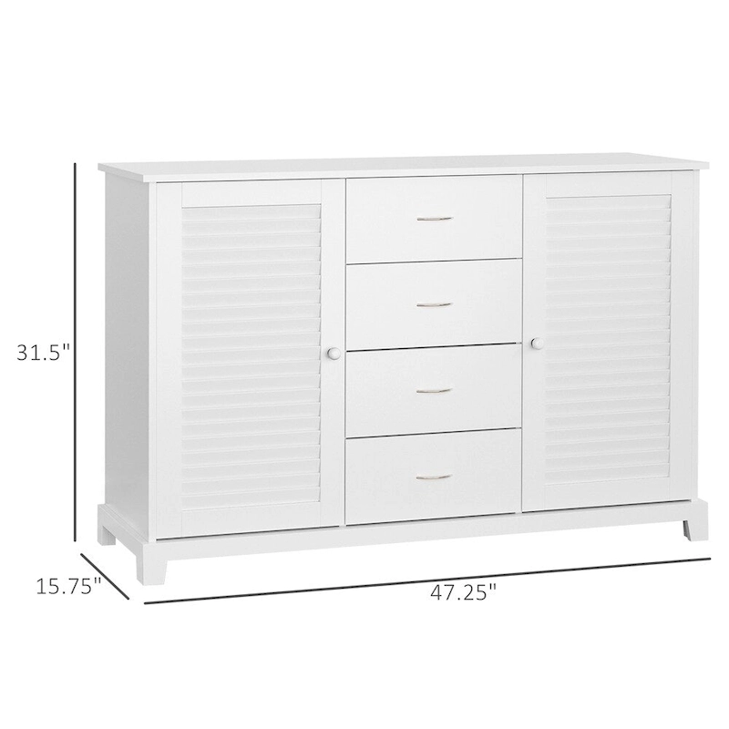 Wood Sideboard Buffet Cabinet with 4 Drawers and Louvered Doors